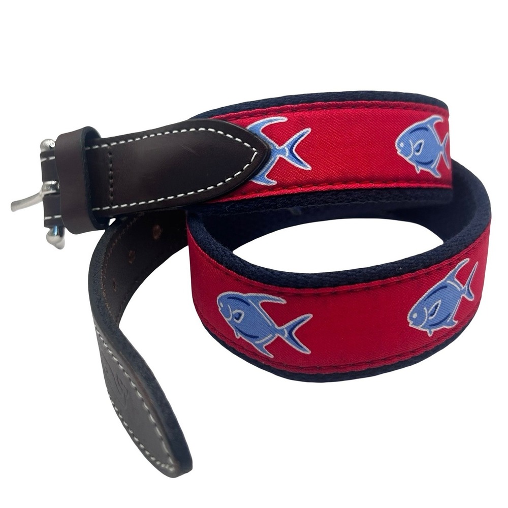Vineyard Vines‎ Fish Canvas Leather Club Belt Boy's Size 26 USA Preppy Golf